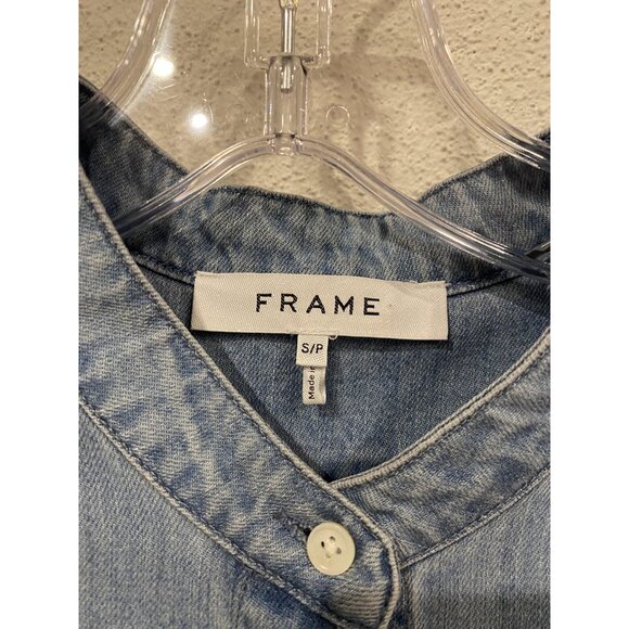 Frame Chambray Puff Sleeve Button Up Shirt Womens Small Denim Short Sle LWSh1926 - Picture 3 of 5